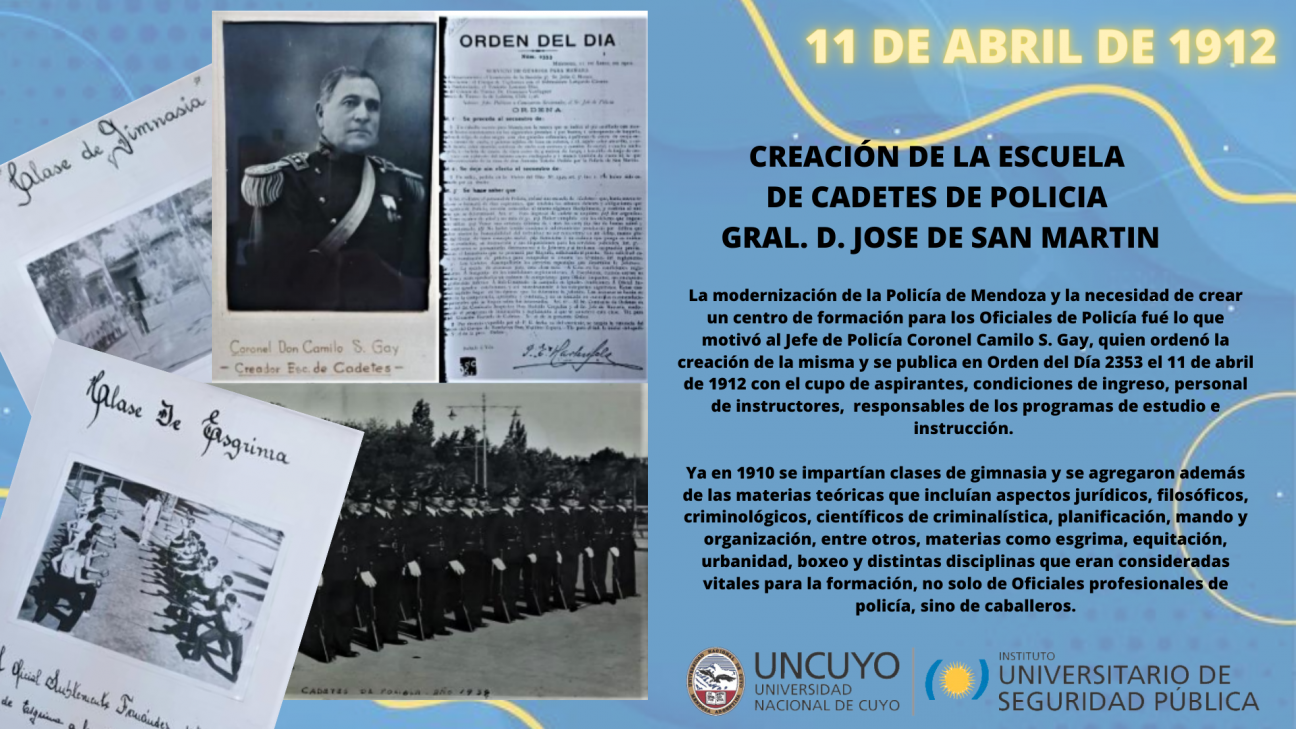 imagen 11 de abril de 1912 creación de la primer escuela de cadetes de Policía