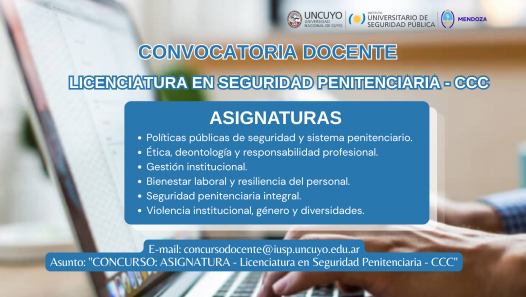 imagen Convocatoria docente - Licenciatura en Seguridad Penitenciaria CCC - 6 Asignaturas