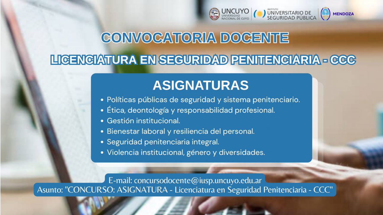 imagen Convocatoria docente - Licenciatura en Seguridad Penitenciaria CCC - 6 Asignaturas