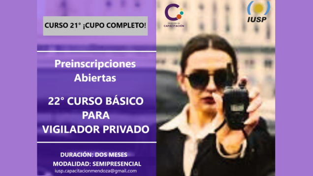 imagen Se encuentra abierta la preinscripción para el "22° Curso Básico de Capacitación para Vigilador Privado"