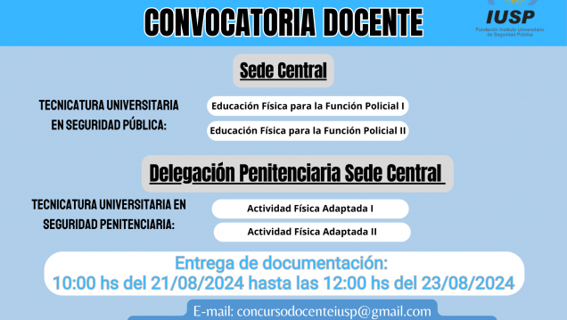 imagen Convocatoria Docente para la Sede Central y Delegación Penitenciaria Sede Central 21/08/2024