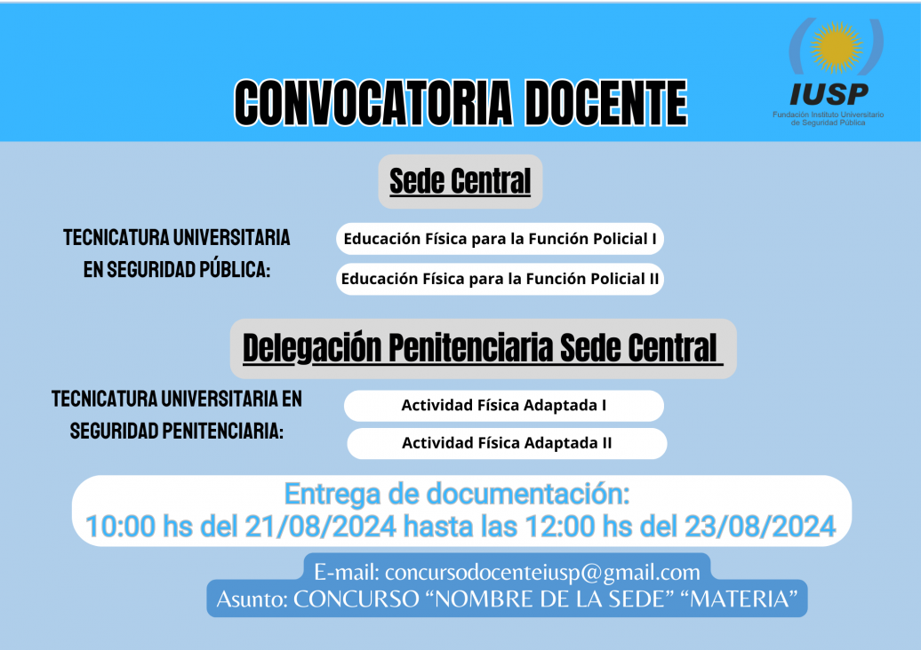 imagen Convocatoria Docente para la Sede Central y Delegación Penitenciaria Sede Central 21/08/2024