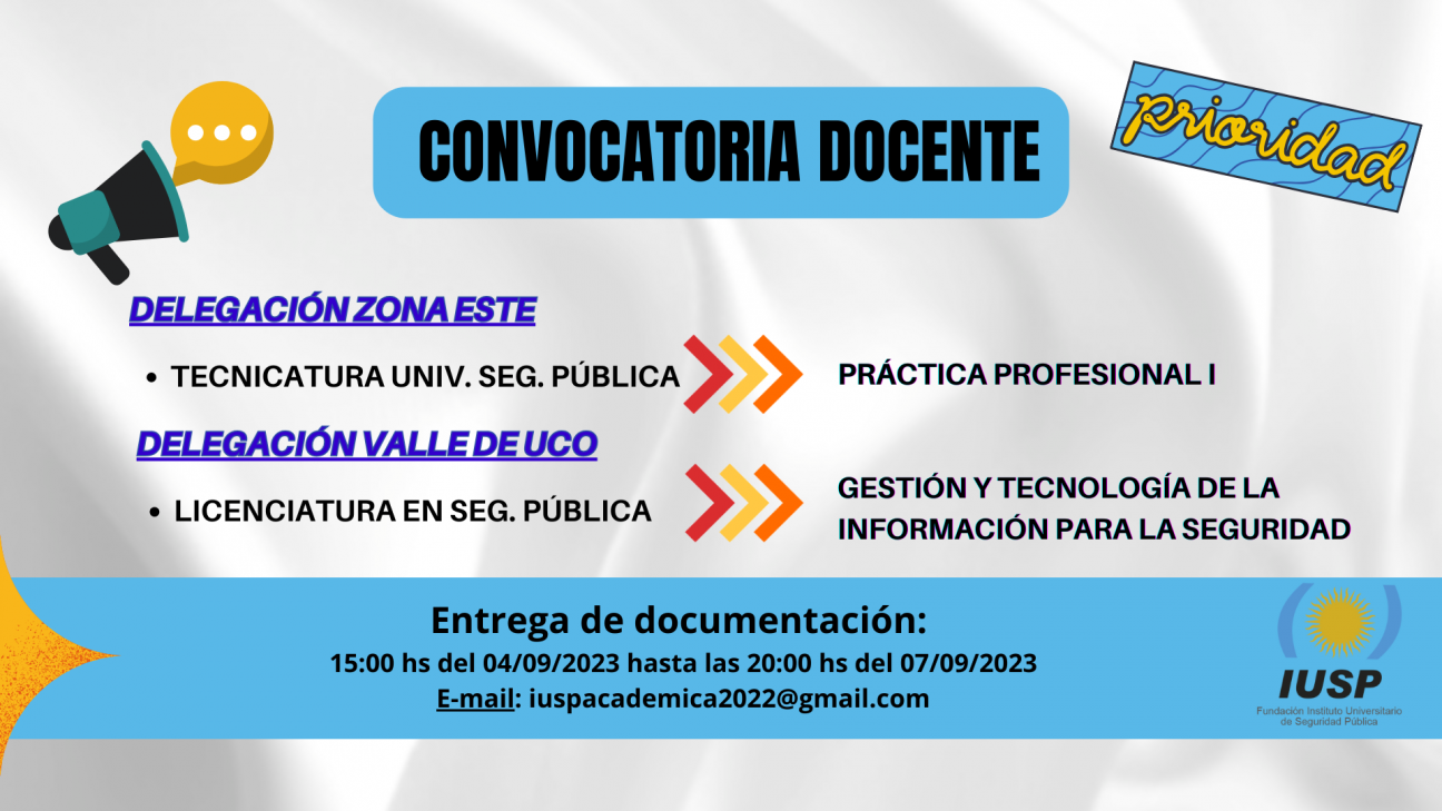 imagen Convocatoria Docente para la Delegación Zona Este y para la Delegación Valle de Uco del IUSP