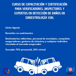 imagen Curso de Capacitación y Certificación para verificadores, inspectores y expertos en detección de daños en siniestrología vial