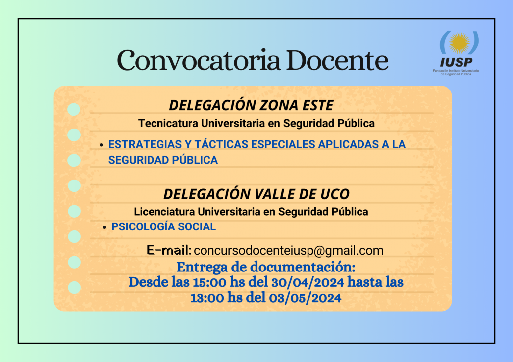 imagen Convocatoria Docente para la Delegación Zona Este y la Delegación Valle de Uco 30/04/2024