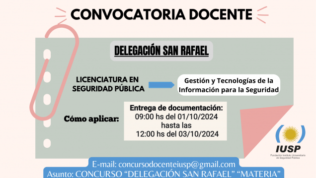 imagen Convocatoria Docente para la Delegación San Rafael 24/08/2024