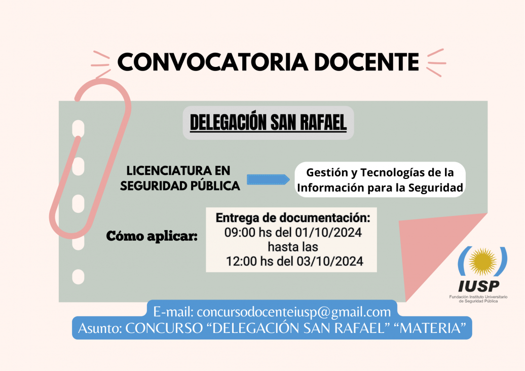 imagen Convocatoria Docente para la Delegación San Rafael 24/08/2024