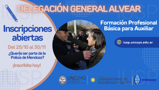 imagen Apertura de inscripciones para la Formación Profesional Básica para Auxiliar de la Policía de Mendoza en la "Delegación General Alvear"