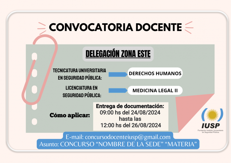 imagen Convocatoria Docente para la Delegación Zona Este 24/08/2024