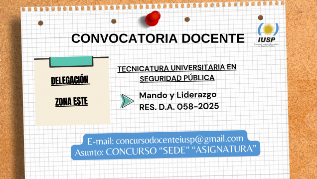 imagen Convocatoria Docente para la Delegación Zona Este del 30/04/2025