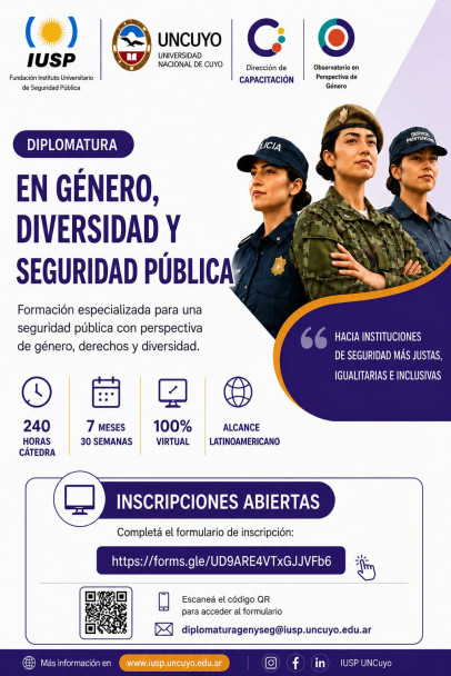 imagen Diplomatura de género, diversidad y seguridad pública 100% virtual en el IUSP