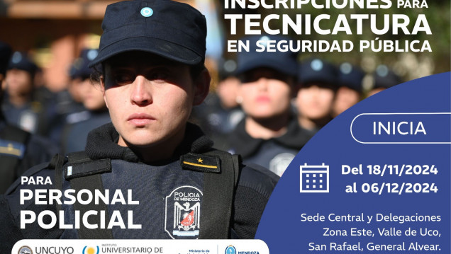 imagen Convocatoria abierta: se abren las inscripciones destinadas a personal policial para la Tecnicatura en Seguridad Pública