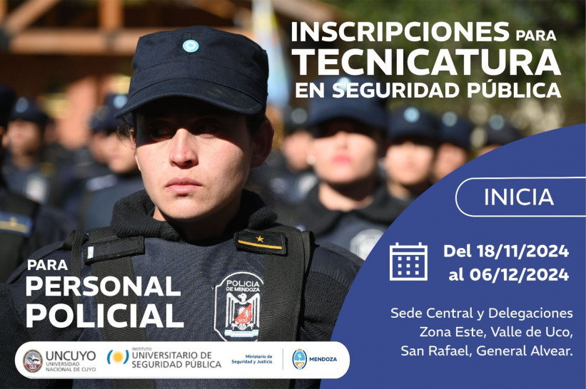 imagen Convocatoria abierta: se abren las inscripciones destinadas a personal policial para la Tecnicatura en Seguridad Pública