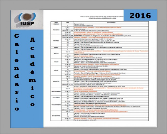 imagen Calendario Académico 2016, para carreras de Tecnicatura y Licenciatura en Seguridad Pública