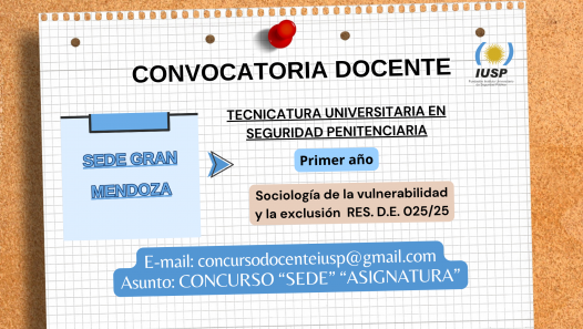 imagen Convocatoria Docente para la Delegación Penitenciaria Gran Mendoza del 26/06/2025