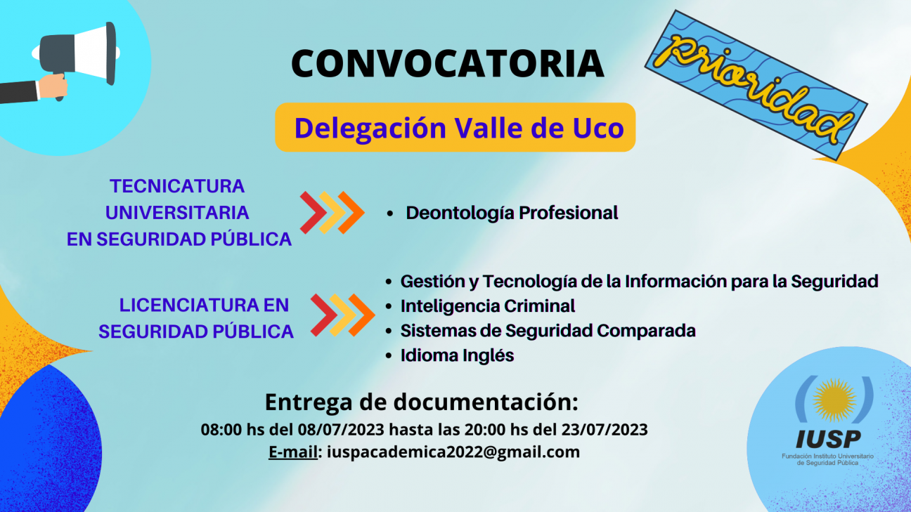 imagen Convocatoria Docente para la Delegación Valle de Uco del IUSP