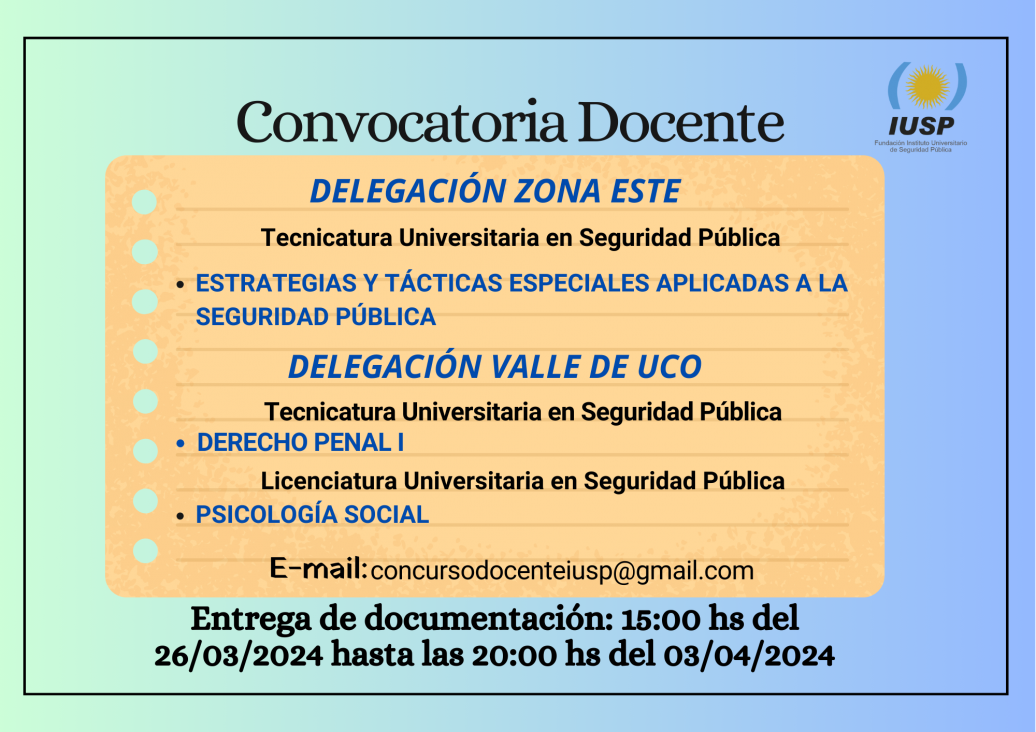 imagen Convocatoria Docente para la Delegación Zona Este y la Delegación Valle de Uco