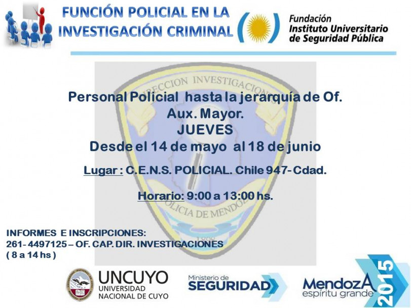 imagen Curso de Función Policial en la investigación criminal en Mendoza