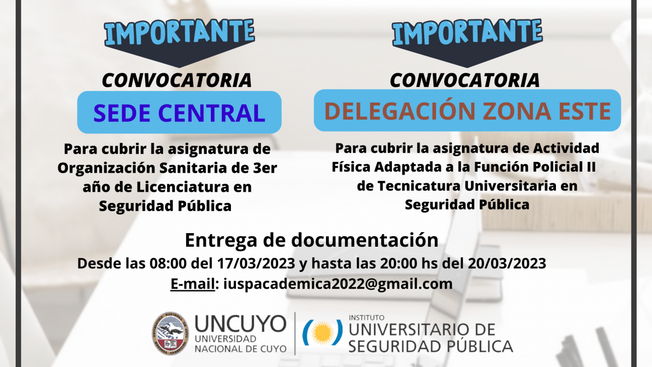 imagen Convocatoria Docente para la Sede Central y la Delegación Zona Este del IUSP