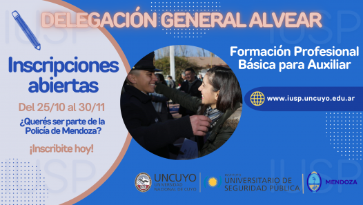 imagen Apertura de inscripciones para la Formación Profesional Básica para Auxiliar de la Policía de Mendoza en la "Delegación General Alvear"